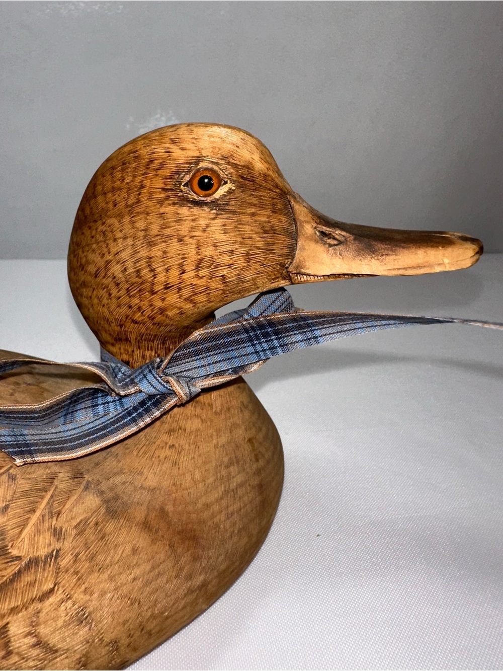 Vintage 1985 Hand Carved Wood Duck Decoy Signed FW Glass Eyes 12.5"